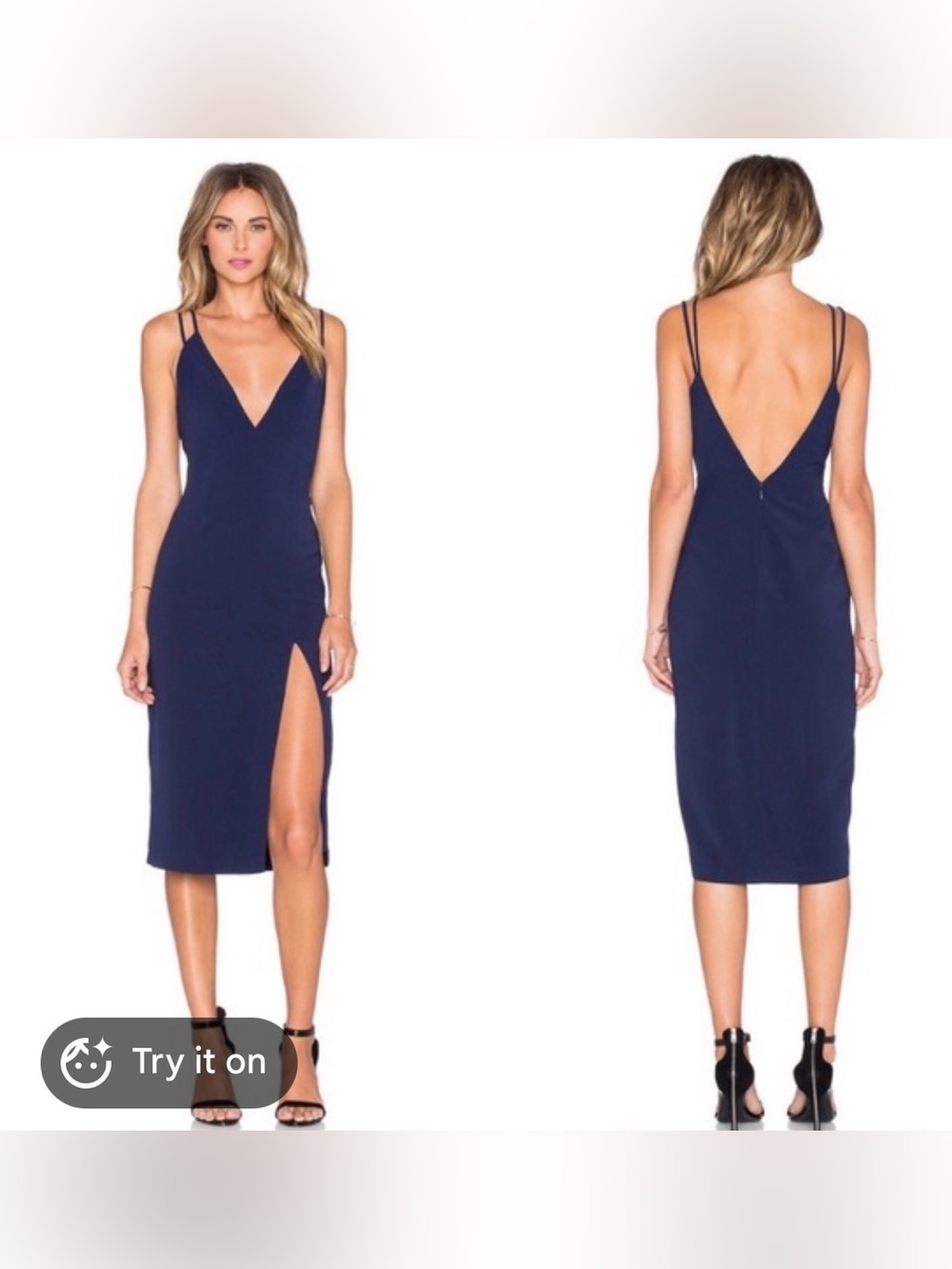 NBD Shine On Midi Dress in Navy